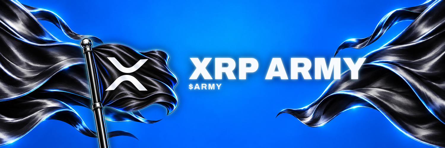 Black XRP flag against electric blue fabric, with XRP ARMY lettering